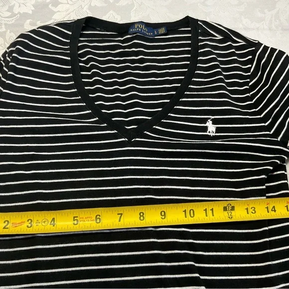 Ralph Lauren Black White Striped Long Sleeve Knit Top Women 100%Cotton Size L - Picture 7 of 7
